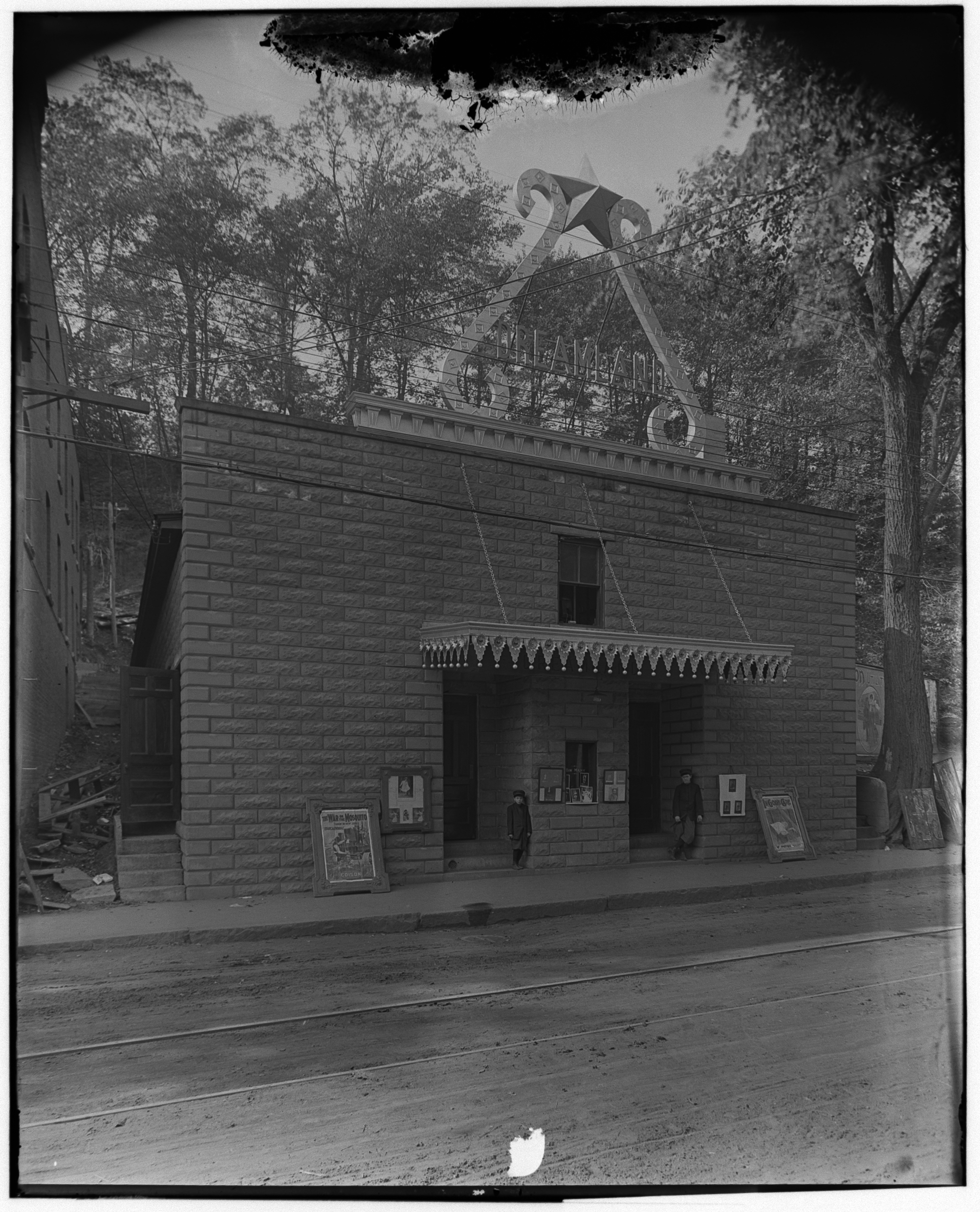 Portrait of Dreamland Theater and Two Ushers, Bellows Falls, Vermont