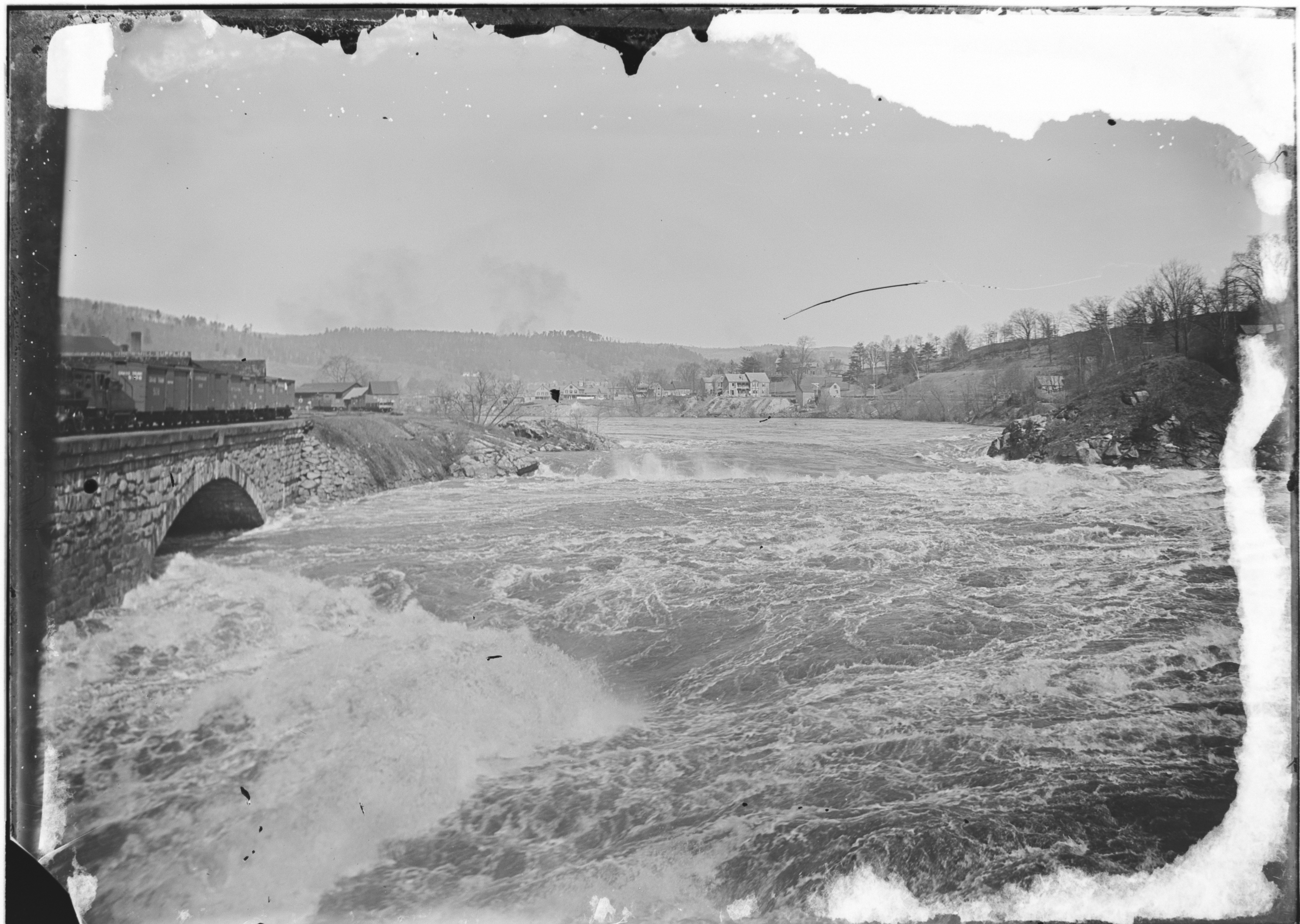 View of Arch Bridge and village Bellows Falls Vermont · Rockingham Library Historic Photograph
